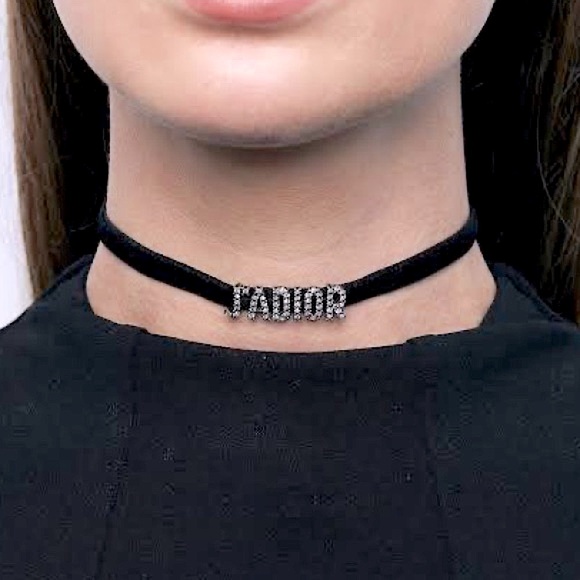 Dior: JADIOR Choker Rhinestone Logo Velvet Necklace